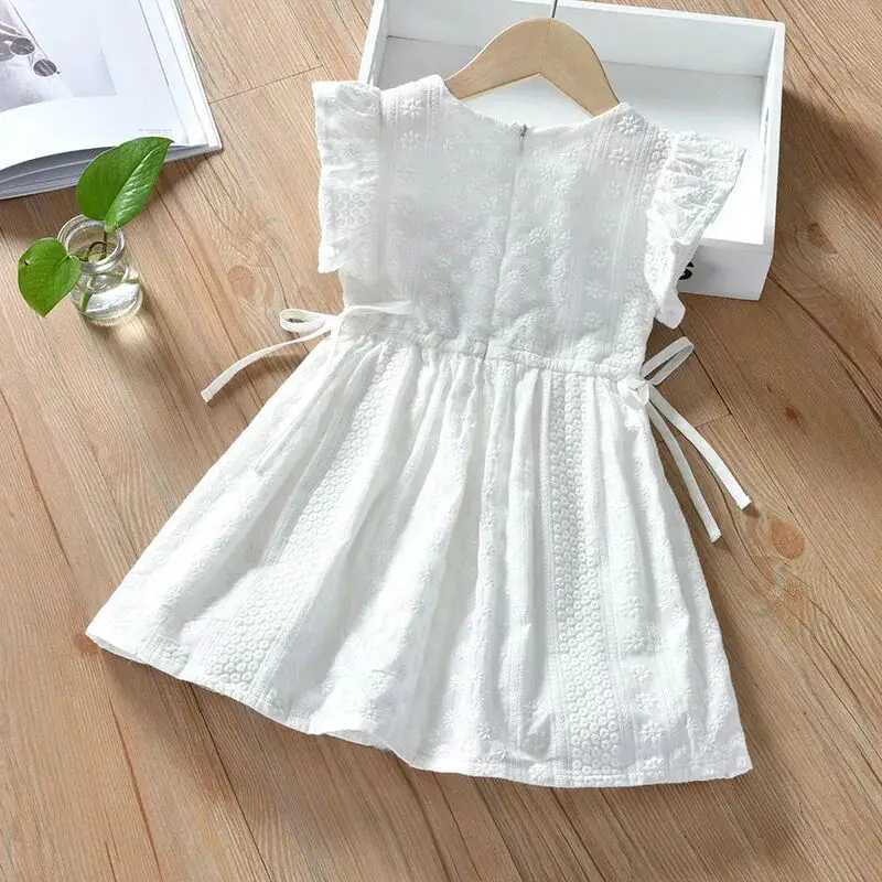 Childrens white dress girls summer dress baby embroidery jacquard princess dress fashionable girls cotton vest dress 2 5 7 Y W250326