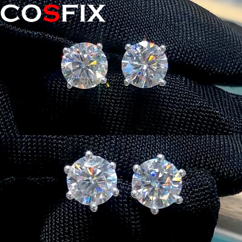 COSFIX Stud Earrings For Women 0.2-5ct D Color Earrings Fashion Round Women Stud Earring 2024 250318