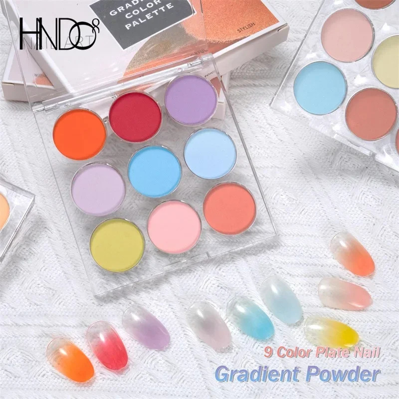 HNDO Spring Summer 9 in 1 Case Solid Powder Gradient Powder Nail Glitter for Nail Art Decor Manicure n Pigment Dust 250326