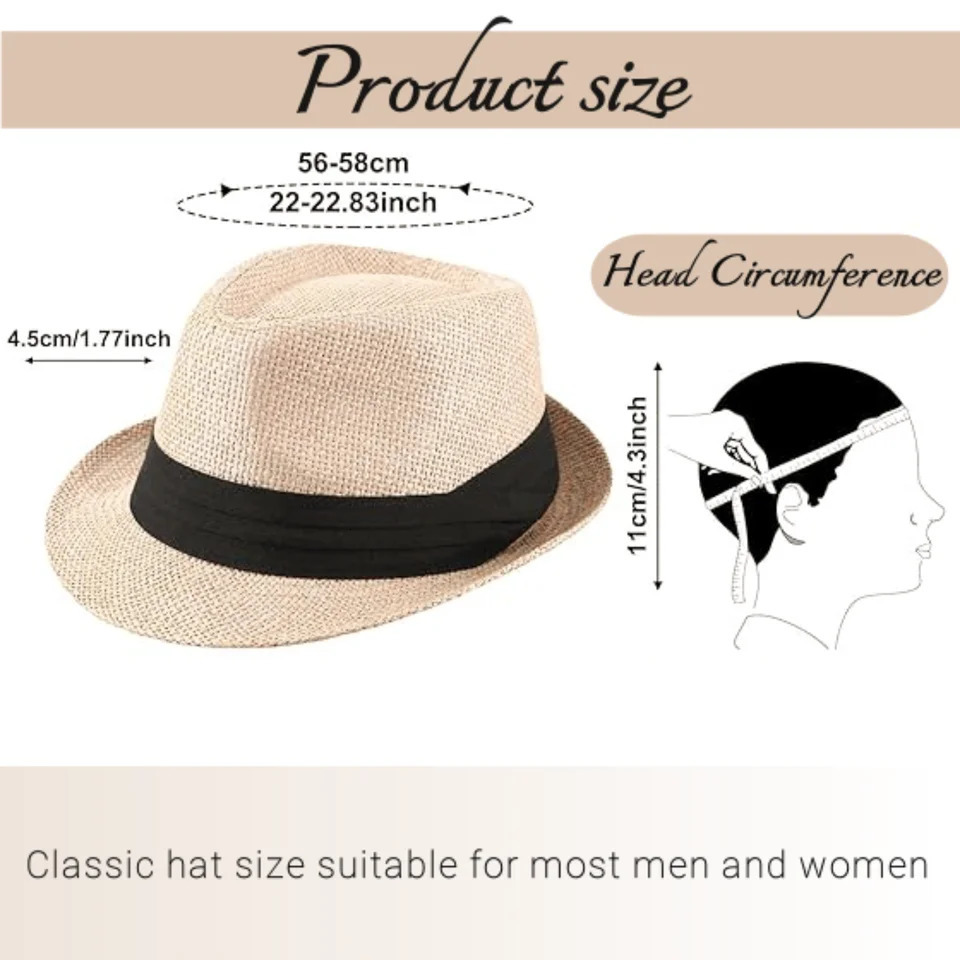 8-16 Short Brim Sun Panama Hats 1920s Straw Hats Bulk Beach Hats Jazz Hats Outdoor Wedding Beige Party Environment 60cm 250325