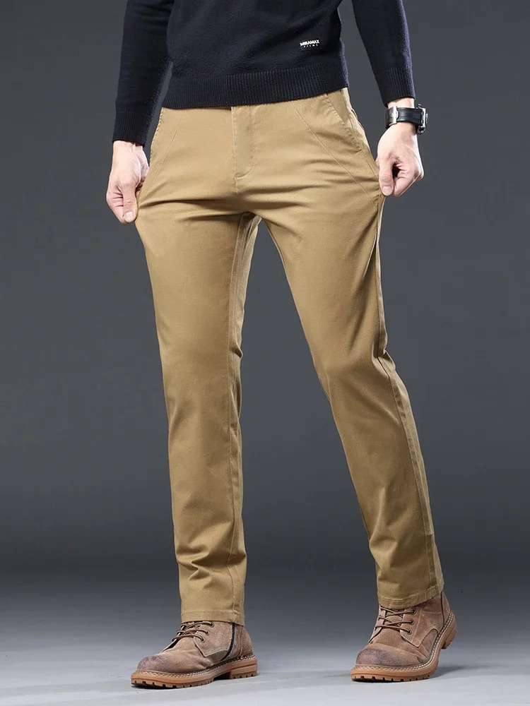 98 pure cotton autumn mens business casual pants iron free straight elastic fashion loose in 4 colors 250326