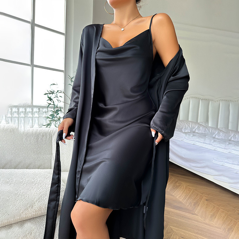 Spring style sexy warm women's home clothes, camisole nightgown, mid to length nightgown set, spring and summer long sleeved pajamas