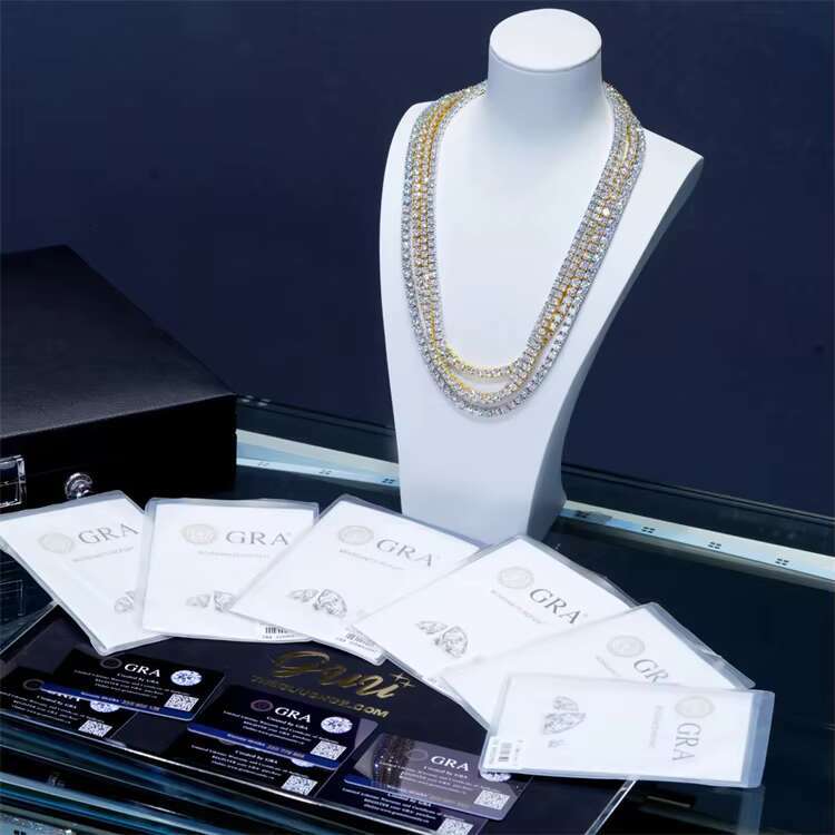 AAA Gems 4mm Hip Hop Square Diamond Tennis Chain Big Moissanite Tennis Chain Moissanite Tennis Chain Choker Jewellery
