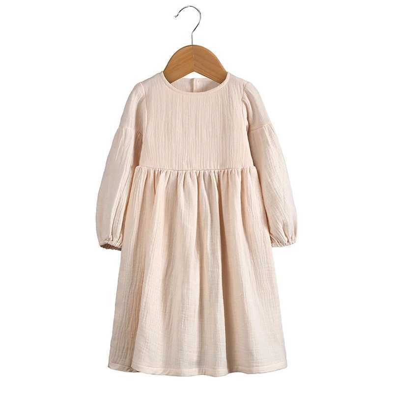 Spring new childrens baby girl long sleeved solid color dress Autumn childrens baby girl princess childrens clothing W250326