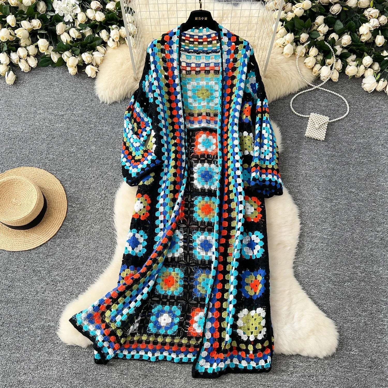 Basics Long Sleeves Vintage Hollow Out Hook Wer Chic Embroidered Knitted Cardigan Top Bohemian Vacation High Street Clothing
