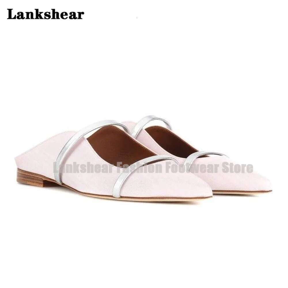 Double Straps Slippers Women Pointed Toe Flats Mules Shallow Narrow Bands Ladies Beach Shoes Tendencia atos Mujer
