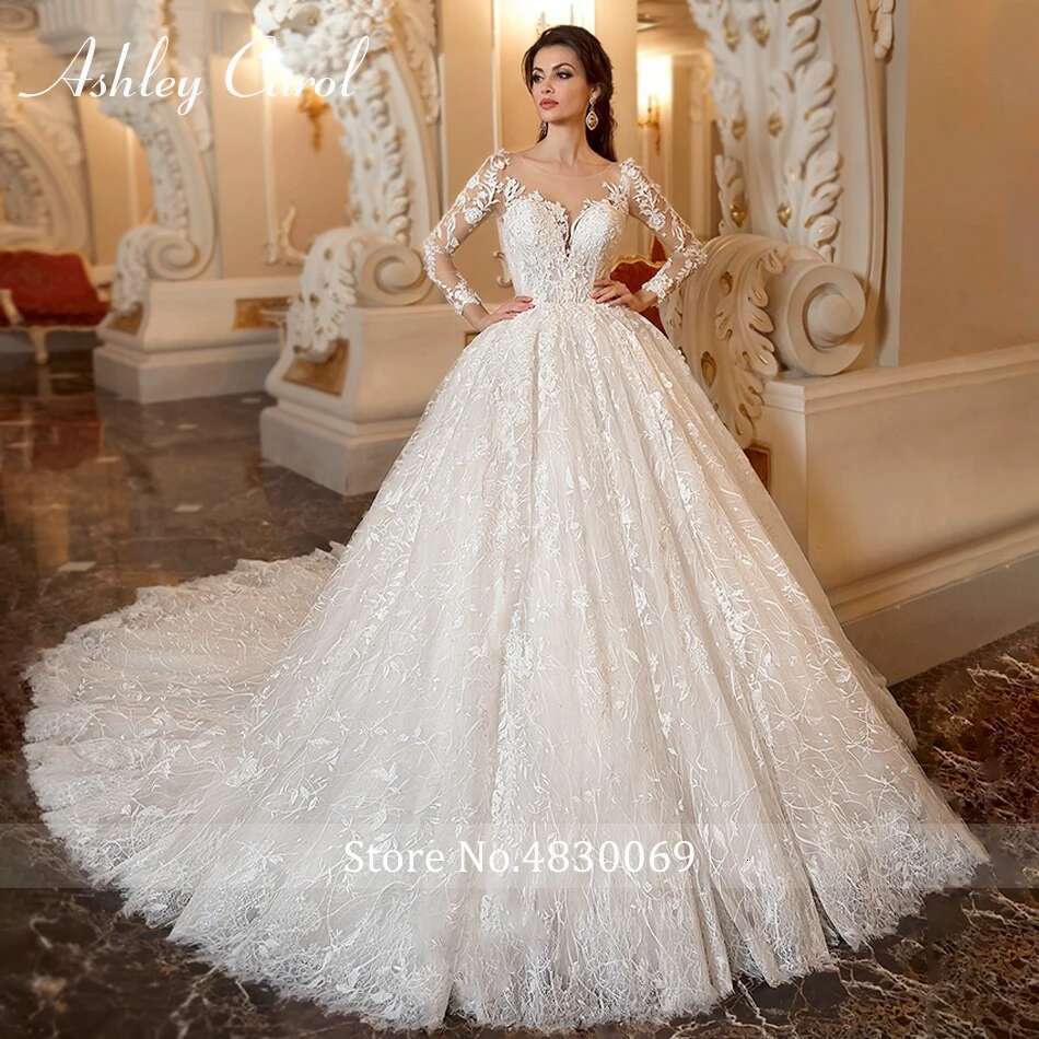 Ashley Carol Ball Wedding Dress Long Sleeve Lace Bride Dresses Beaded Appliques Bridal Gown Vestidos De Novia