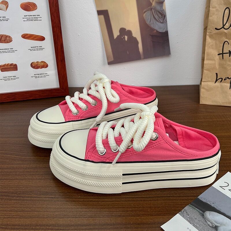 Designer Shoes With Cream Thick Sole High-quality Two-layer Canvas Women's Style Summer 2025 New Women's Shoes Breathable Half Drag Single F