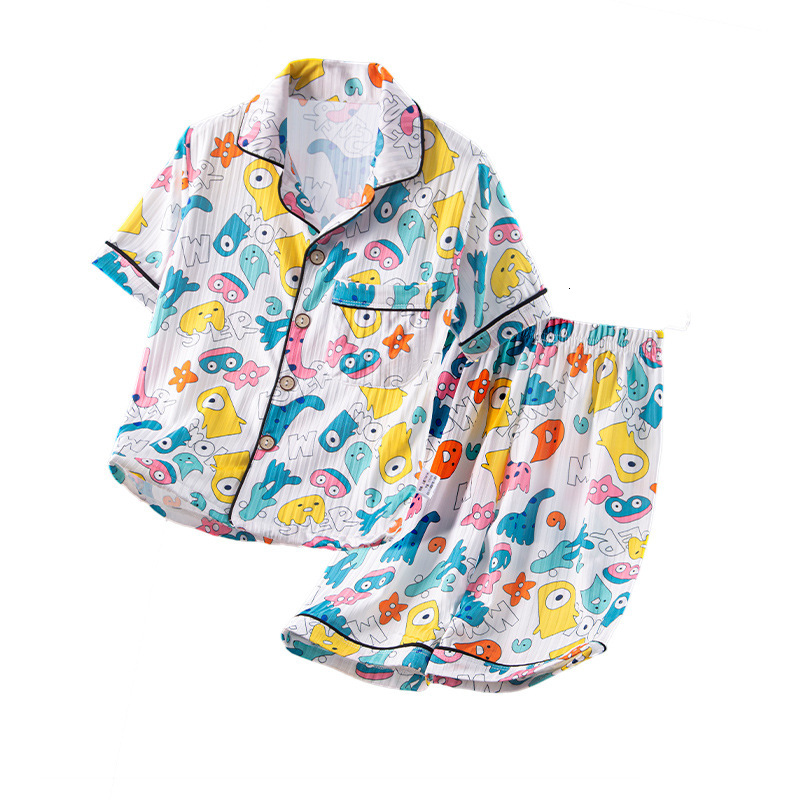 Pajama Set Ice Silk Summer Thin Boys' Home Cartoon Breathable Girls' Pajamas Children's Clothing