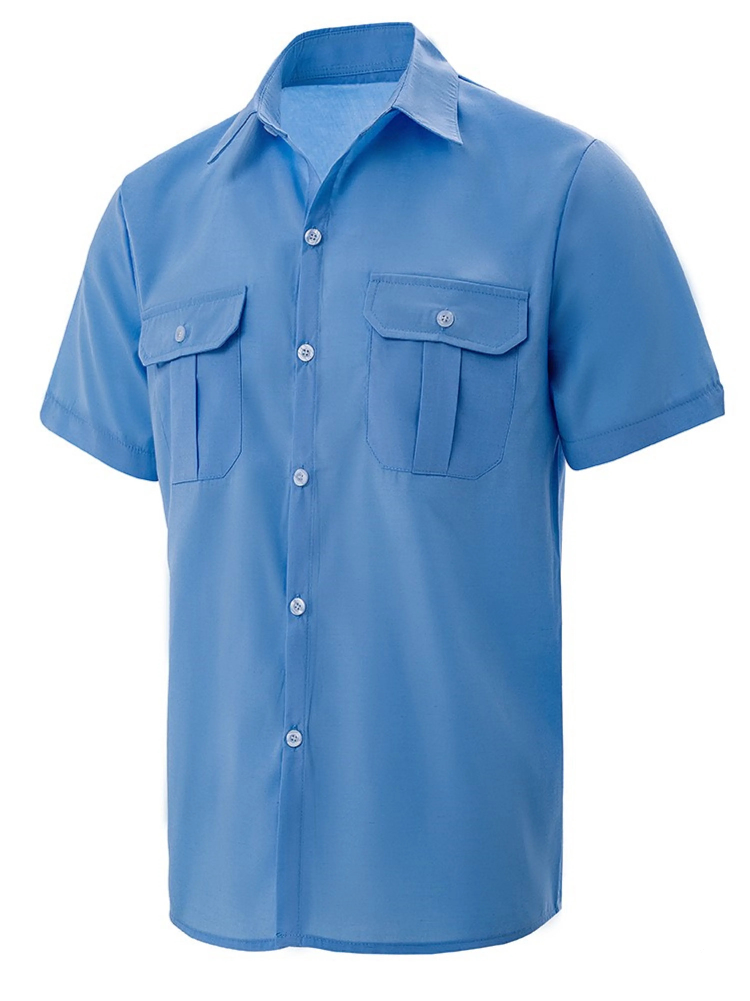 Mens summer solid collar short sleeved shirt with two pockets casual buttons comfortable cardigan 250326