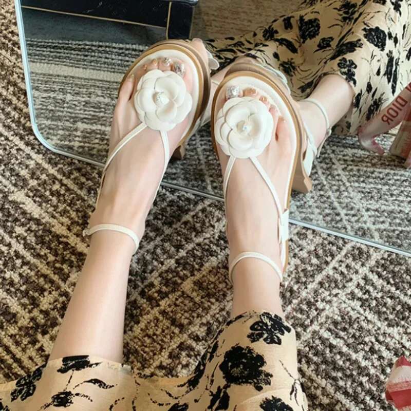 Summer Flat Sandals Women Elegant Wer Ladies Shoes Fashion Narrow Band Beach Shoe Casual Flip Ps Soft Sole Low Heel Slides