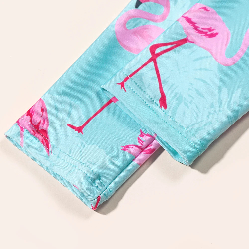 Girls Long Sleeve Flamingo Swimwear Summer Beach Bathing Suit One Piece Swimsuit Swimming Costumes for Children 250326