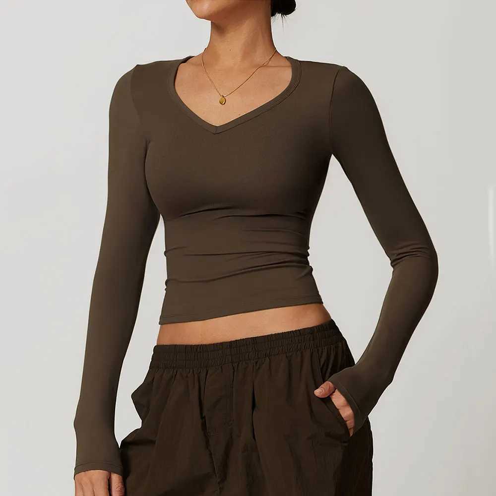 Sexy womens long sleeved top yoga shirt running T-shirt running fitness gym sports top training top solid color W250326