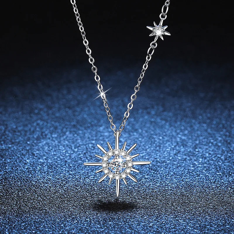 pendant star shaped moon six point buckle chain silver necklace white gold PT950 mark 250317