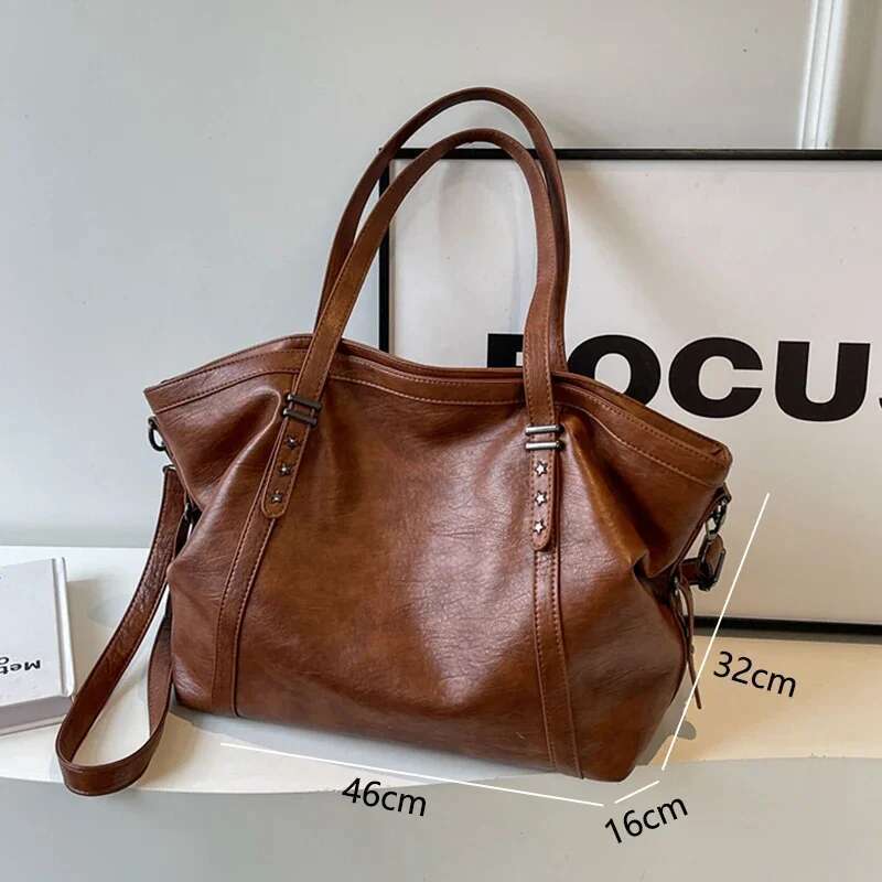 New Women's Shoulder Bag Fashionable Simple Retro Girl Handbag Large Capacity Soft Leather Women Shopping Bags E5266