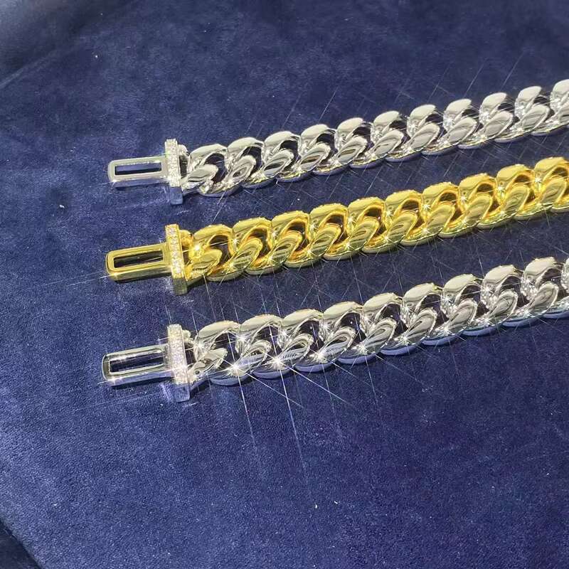 High Quality Stainless Steel Moissanite Cuban Link Gold Chain 8mm 10mm 12mm Men Necklaces