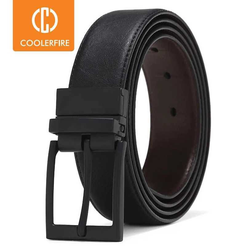 Mens belt business dress with mens leather belt reversible buckle brown and black fashionable work and leisure HQ111 W250326