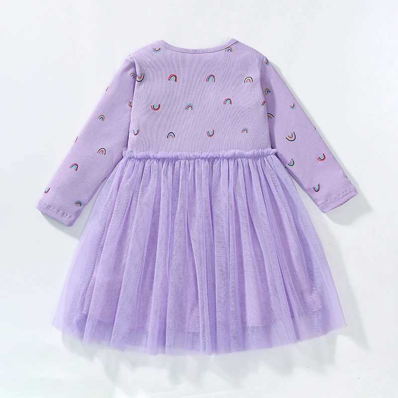 Small fur childrens clothing 2024 autumn childrens clothing spring cotton baby girl long sleeved rainbow casual dress W250326