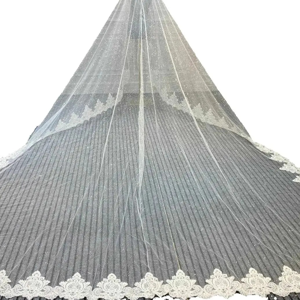 Elegant Lace 3 Meters Wedding Veil White Ivory Champagne Cathedral Bridal Veil Luxury Glitter Wedding Accessories