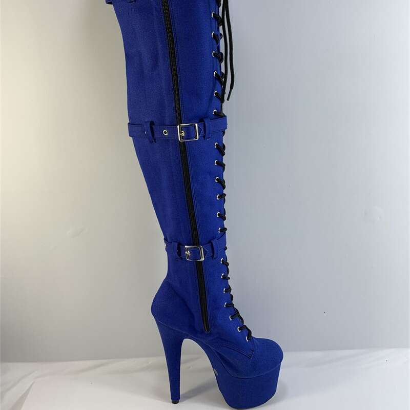 High Heel Cm Autumn Winter Blue Round Head Ultra Barrel Waterproof Platform Adhesive Solid Color One Size High Top Thin Heel Fashion Boots