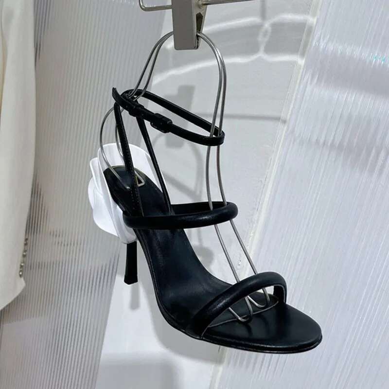 wer Decor Thin High Heel Sandals Round Toe Ankle Buckle Strap Red Black Sier Fashion 2024 Summer Women Dress Prom Shoes
