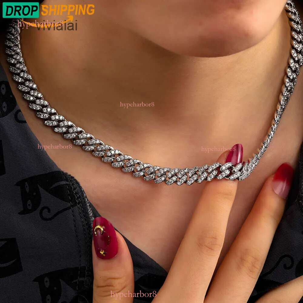 Dropshipping Punk Men Jewelry 8mm Gold Plated Sterg Sier VVS Moissanite Dia Iced Out Cuban k Chain Necklace