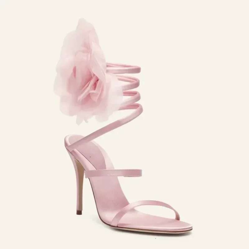 2025Summer New Satin wer Slim Fashionable Ribbon Wedding Bridesmaid High Heel Large Women's Sandals