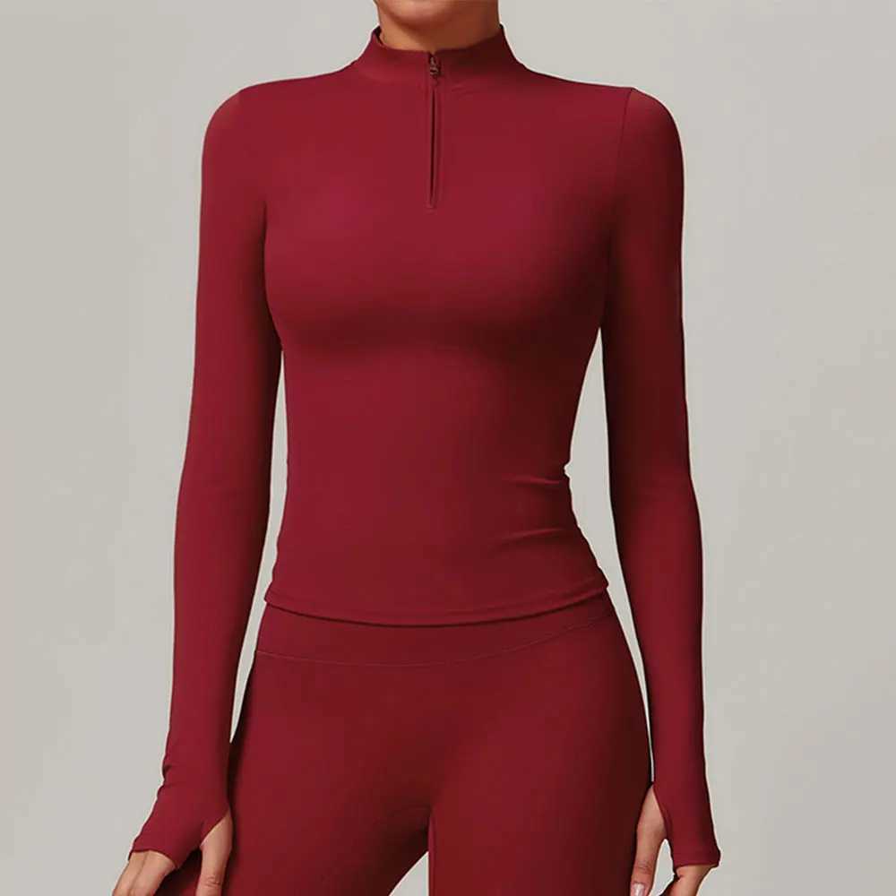 Zipper long sleeved yoga shirt sports top fitness yoga top gym top sports clothes womens push ups running full set of clothes W250326