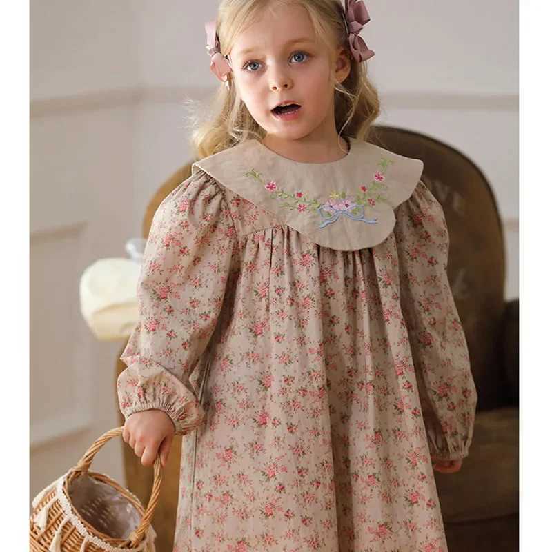 New Spring 2025 sisters Costume 2-7Yrs Girls Par Dress Long Sleeve Cotton Print Childrens Princess Dress Childrens Clothing W250326