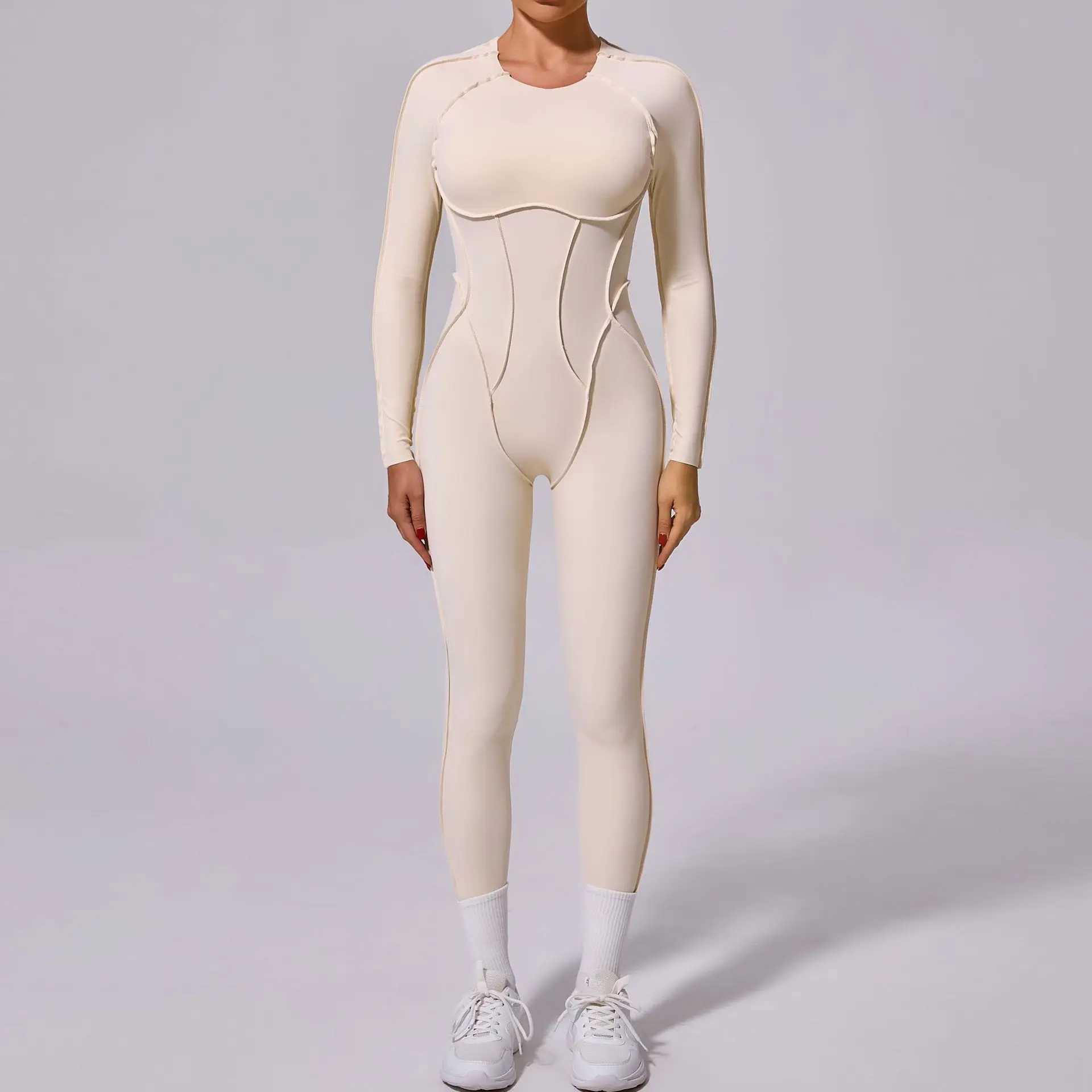 One piece yoga jumpsuit womens long sleeved set quick drying yoga set gym training set sportswear fitness set W250326