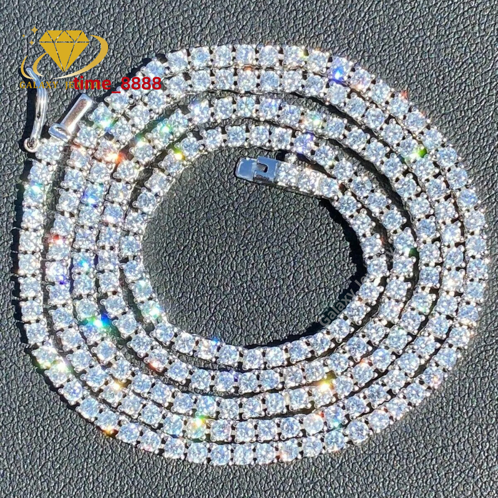 Iced Out Bling Tennis Chain Small Cluster Necklace 2mm Moissanite Diamond Collar Chains 925 Silver Hiphop Cuban Men Woman