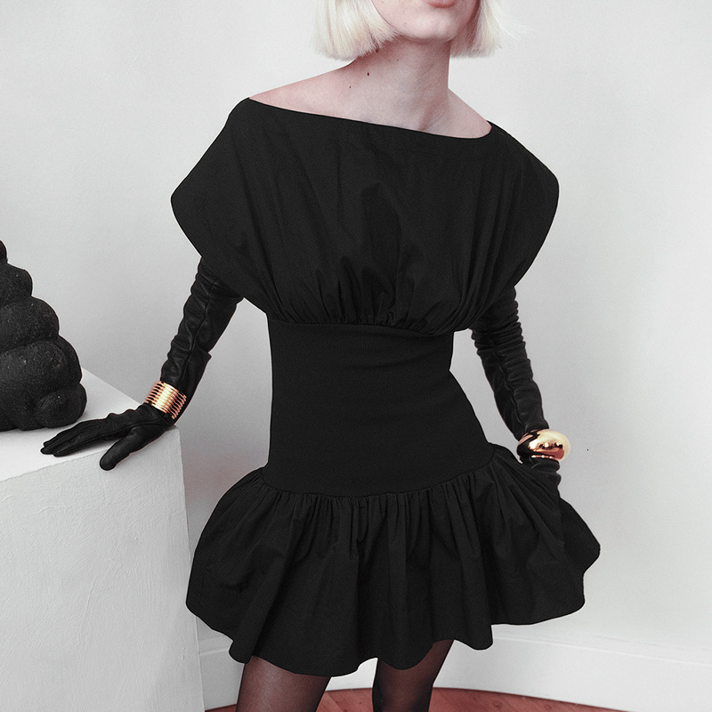 2025S Fashion Designer F DS Style Women S Autumn And Winter One Piece Collar Flying Sleeve Pleated Pullover Ruffle Edge Waist Cinching Dress