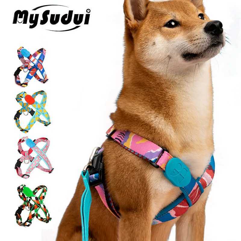 Stepped dog harness heavy-duty comfortable patterned fashionable harness suitable for small and large dog training outdoor running and non suffocating