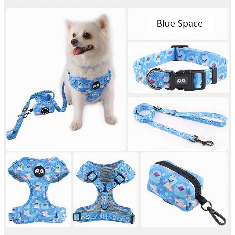 4-in-1 dog harness collar strap set dog poop holder bag pet vest strap breathable pet collar strap X250326