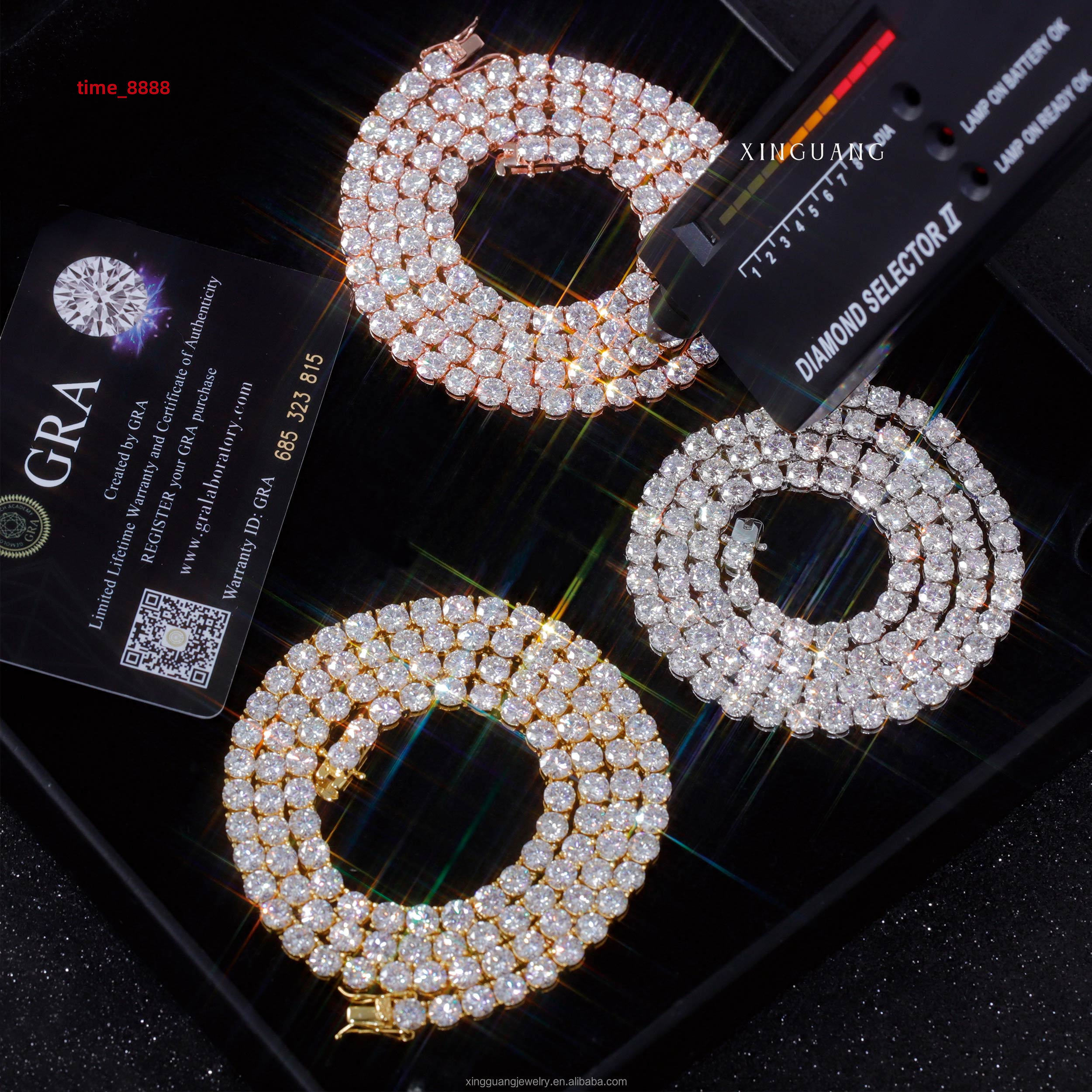 XingGuang Jewelry Hot Sale 2mm-5mm D Color VVS Moissanite Tennis Chain Necklace Bracelet 925 Sterling Silver Moissanite Chain