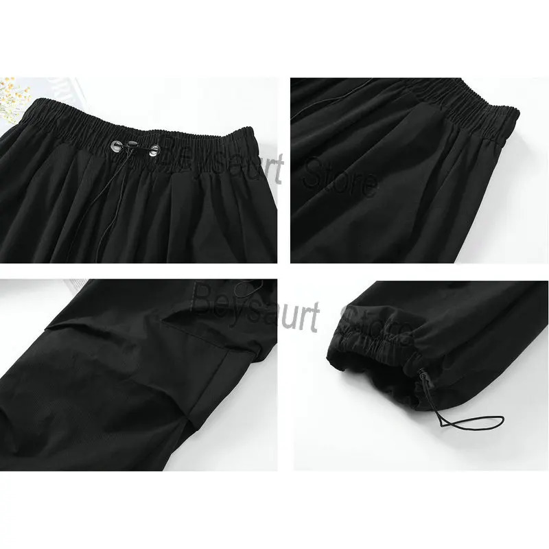 Streetwear Spring Harem Casual Pants Mens Elastic Waist Solid Color Product Pants Multi Pocket Loose Womens Bag Pants 250324