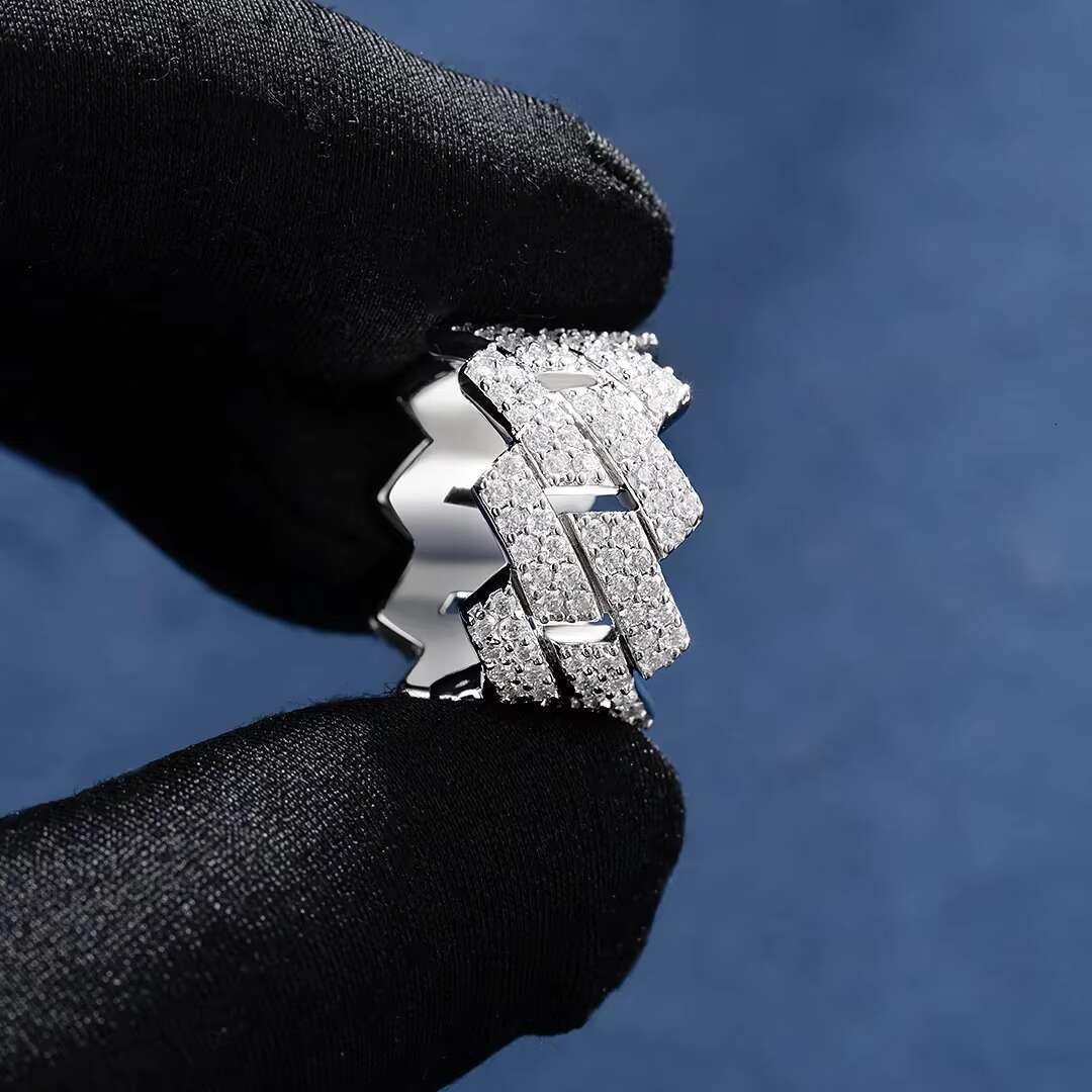 Exquisite Fully Iced Out MOISSANITE PRONG CUBAN LINK 925 STERLING SILVER RING for Man