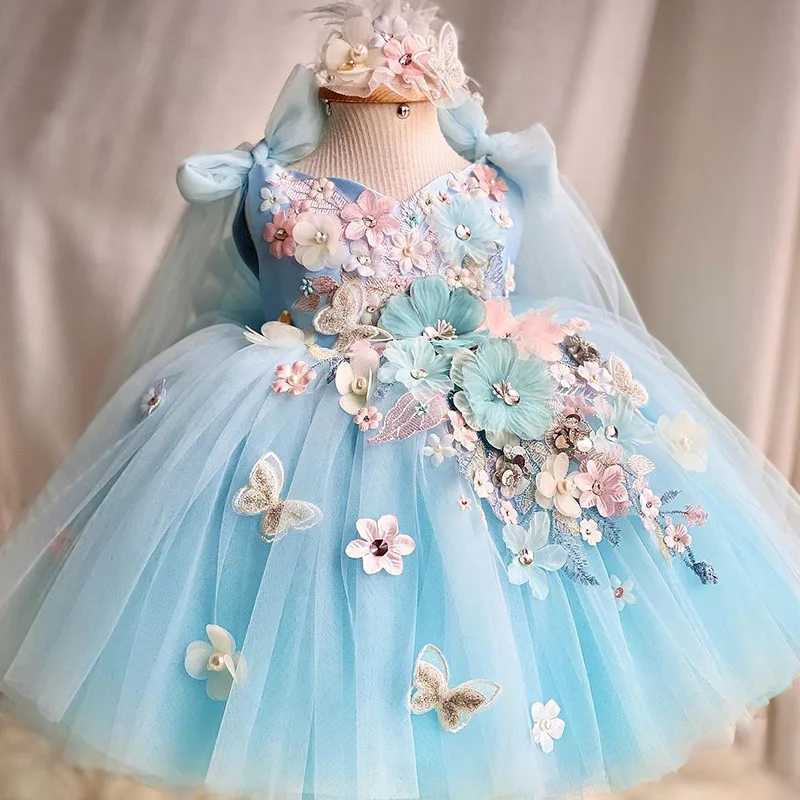 Luxury handmade butterfly violin ball celebration dress 2024 girl birthday party evening dress princess chiffon short skirt W250326