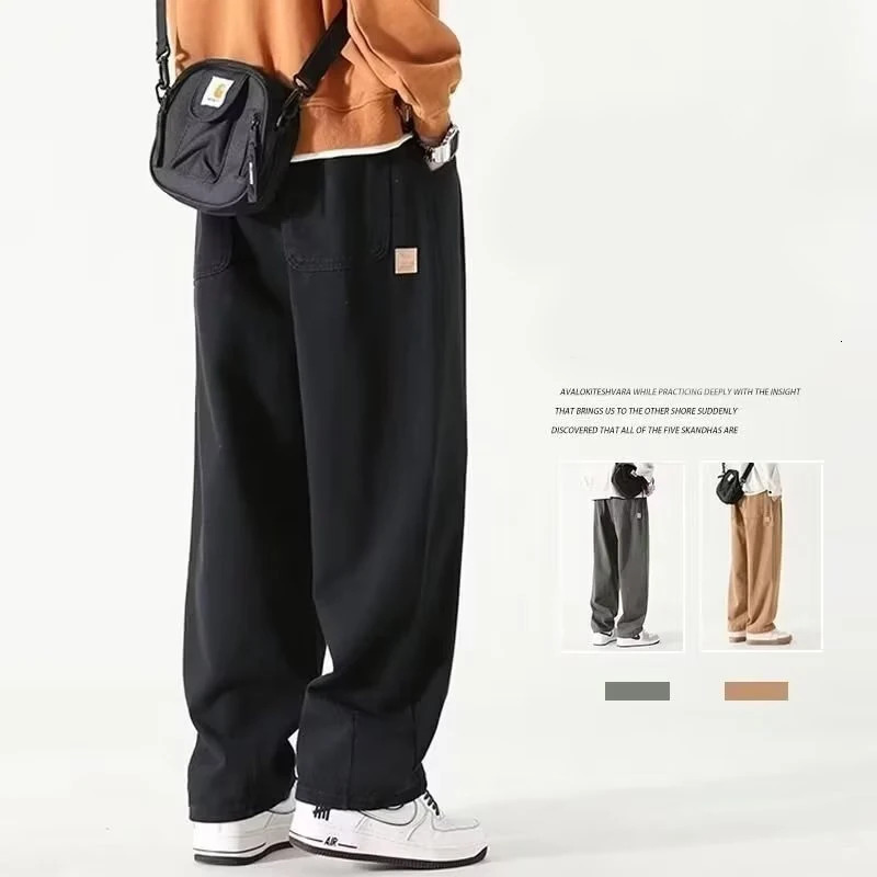 M3XL American fashion wide leg pants for men green khaki color runners bagged and dragged cargo cart Y2K fully matched 250326