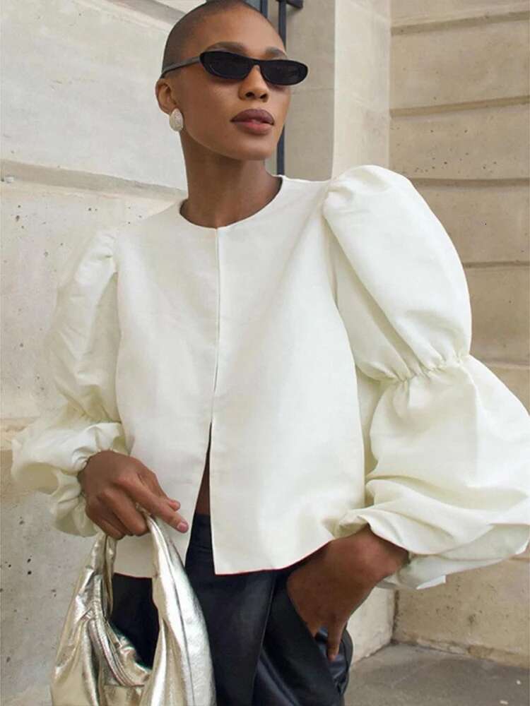 Fashion Long Lantern Sleeve Shirt For Women Casual Single Breasted O-Neck Loose Blouse Spring Female Street Shirts