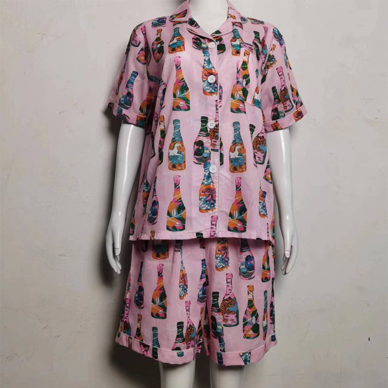 Spring and summer short sleeved casual printed cardigan women's thin home clothing