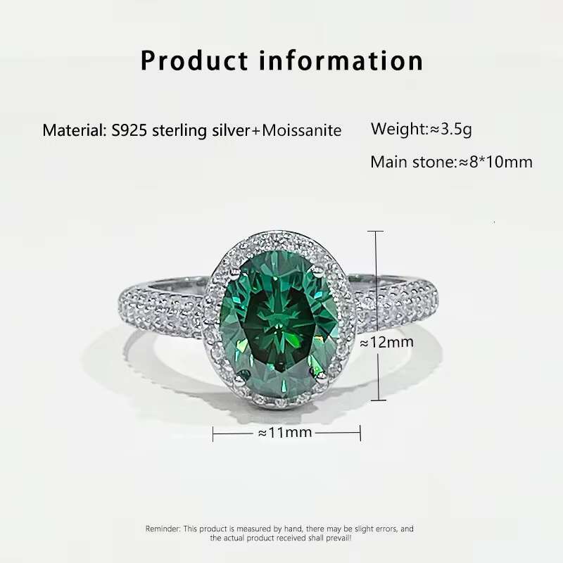Luxury Full Moissanite 2CT VVS D Color 925 Sterling Silver Green Moissanite Ring Women Engagement Wedding Ring