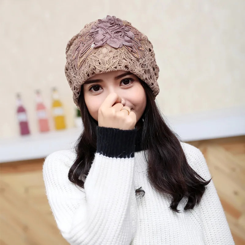 Women Summer Lace Hollow Flower Thin Sun Hat Spring Autumn Windproof Warm Pregnant Confinement Cap Multifunction Headscarf W51 250321