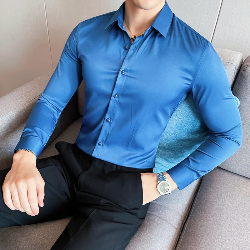 10Color highquality solid dress mens simple long sleeved slim fit business shirt social casual Plus size 5XLM 250326
