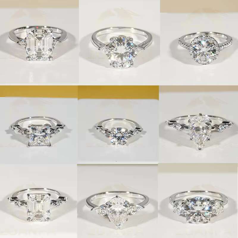 49 Styles Fancy Cut Moissanite Hip Hop Jewelry Engagement Rings Moissanite 925 Sterling Silver Iced Out Moissanite Diamond Ring