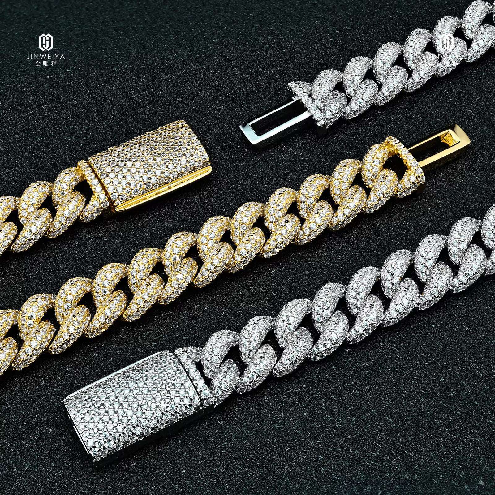 Hip Hop 925 Silver Moissanite Necklace 10mm Wide Cuban Chain in 16 18 20 22 24 Inch Lengths Rapper Style Cuban Chain