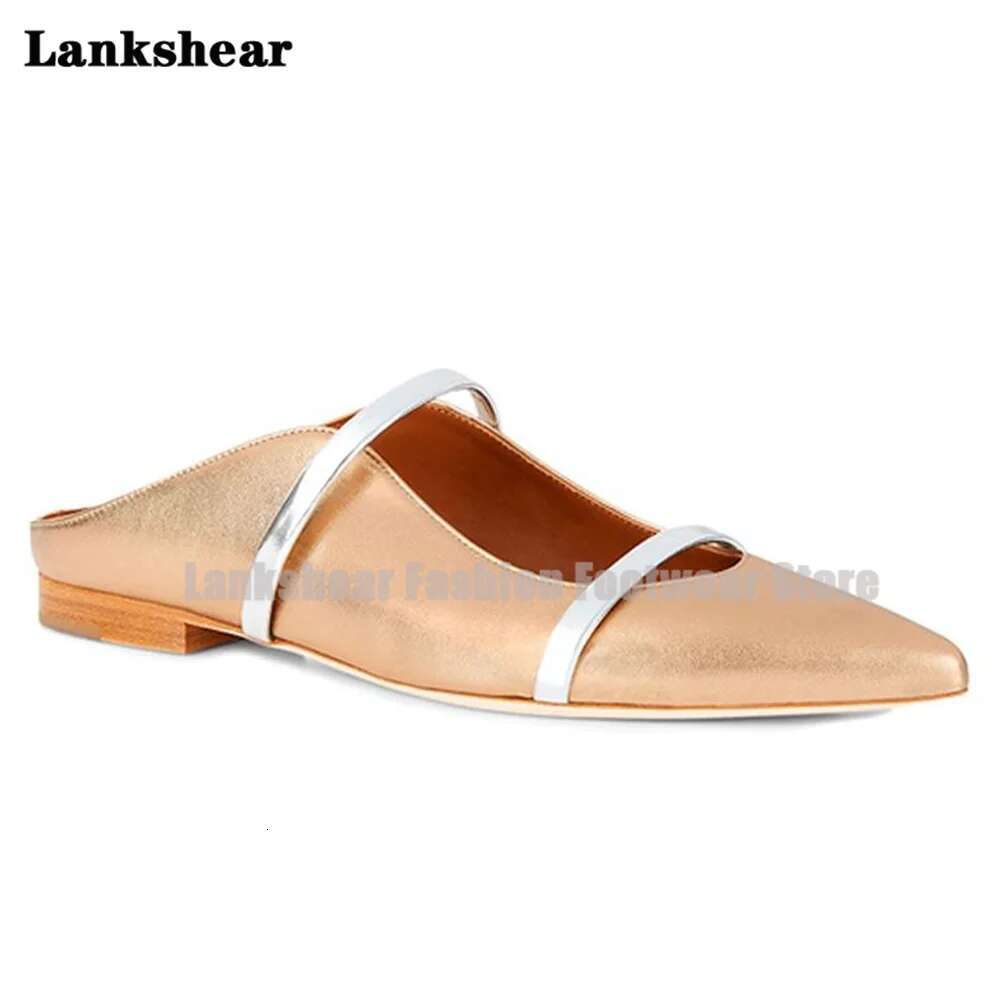 Double Straps Slippers Women Pointed Toe Flats Mules Shallow Narrow Bands Ladies Beach Shoes Tendencia atos Mujer