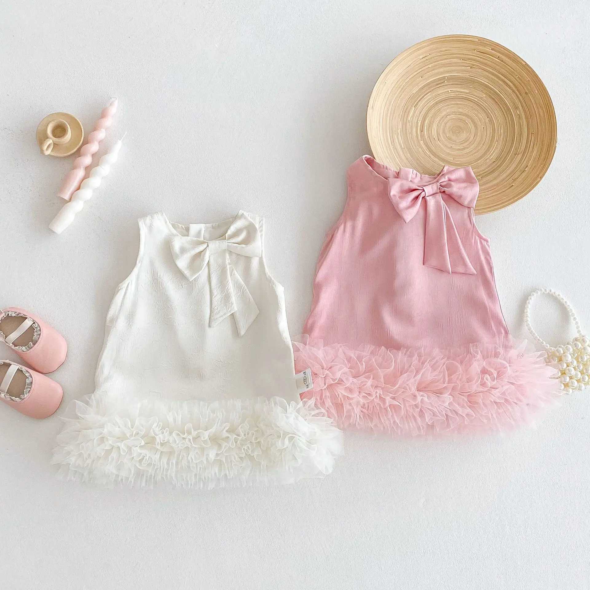 Girls Sleeveless Princess Dress 0-5Y New Summer Girl Baby Solid Color Mesh Dress Fashion Childrens Korean Style Dress W250326