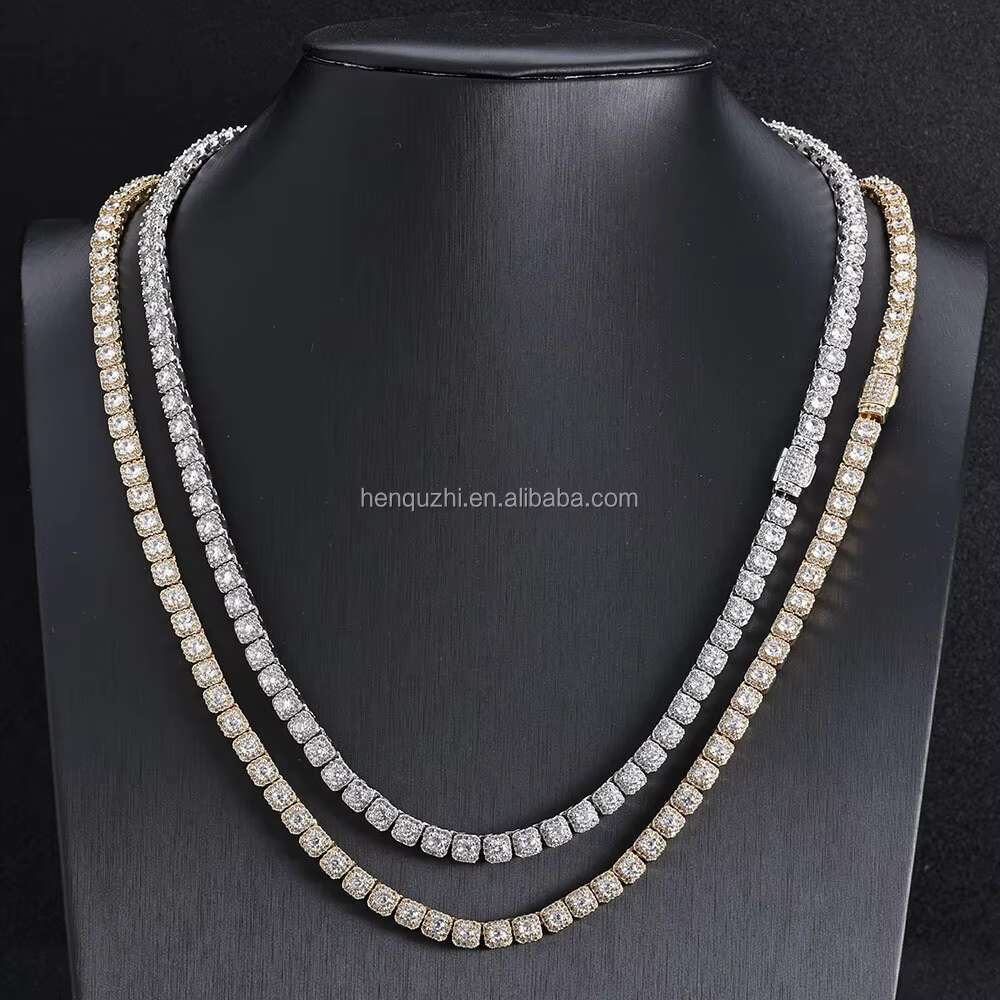 Iced out Hip Hop Moissanite Necklace 925 Silver Cubes with Laser Engraved Fashionable Genre Product