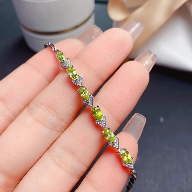 Natural Olive Bracelet Womens Silver 925 Jewelry Gemstone 18k Gold Plated Item 250326